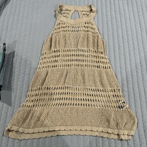 Chic Tan Crochet Knit Dress